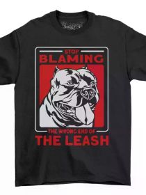 Men's XL Bully Dog Graphic T-Shirt - "Stop Blaming The Wrong End of the Leash" Funny Print, 100% Cotton Black Casual Tee, Machine Washable, Round (Color: Black, size: S)