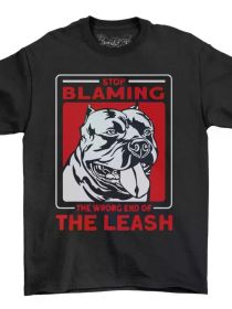 Men's XL Bully Dog Graphic T-Shirt - "Stop Blaming The Wrong End of the Leash" Funny Print, 100% Cotton Black Casual Tee, Machine Washable, Round (Color: Black, size: L)