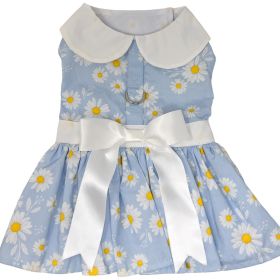 Blue Daisy Dog Dress with Matching Leash (size: X-Large)