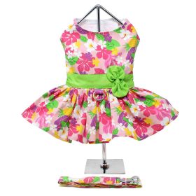 Pink Hawaiian Floral Dog Harness Dress with Matching Leash (size: XLarge)