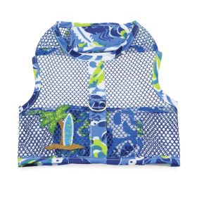 Cool Mesh Dog Harness with Leash (Color: Surfboard Blue and Green / Ocean Blue and Palms, size: large)