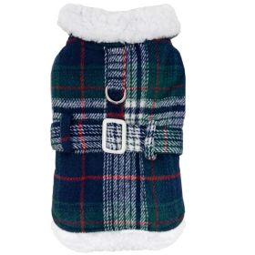 Sherpa-Lined Dog Harness Coat (Color: Blue & Green Plaid, size: medium)